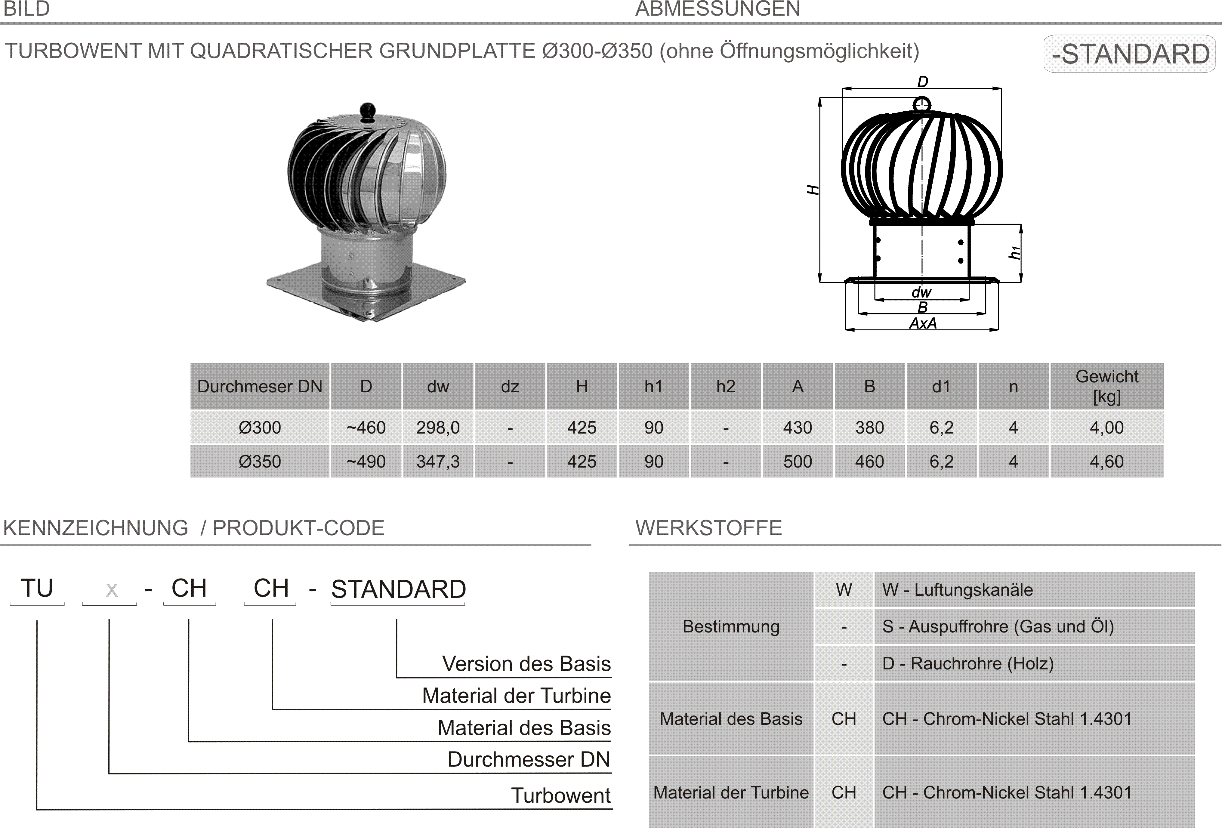 Produkt Beschreibung TU-STANDARD-300-350